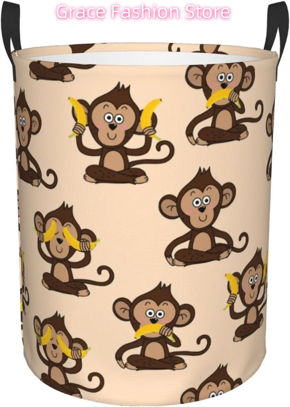 

Monkey and Banana Laundry Basket Waterproof Oxford Cloth Organizer Basket Collapsible Clothes Hamper with Handle Toy Gift Bin Ba
