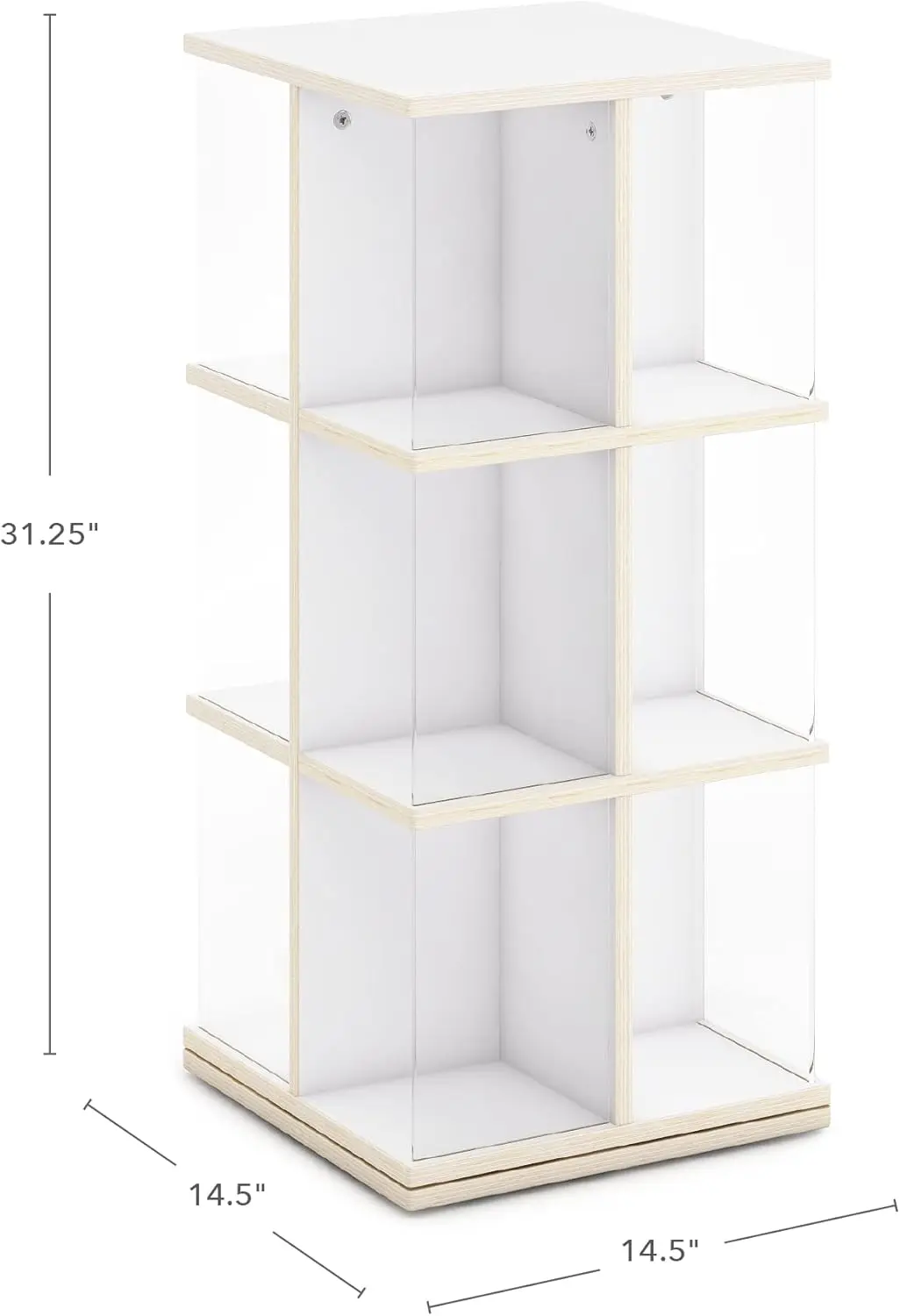 EdQ Rotating Book Display - White: Spinning Plywood Storage Bookshelf with Acrylic Windows for Kids Classroom, Playroom, or Bedr