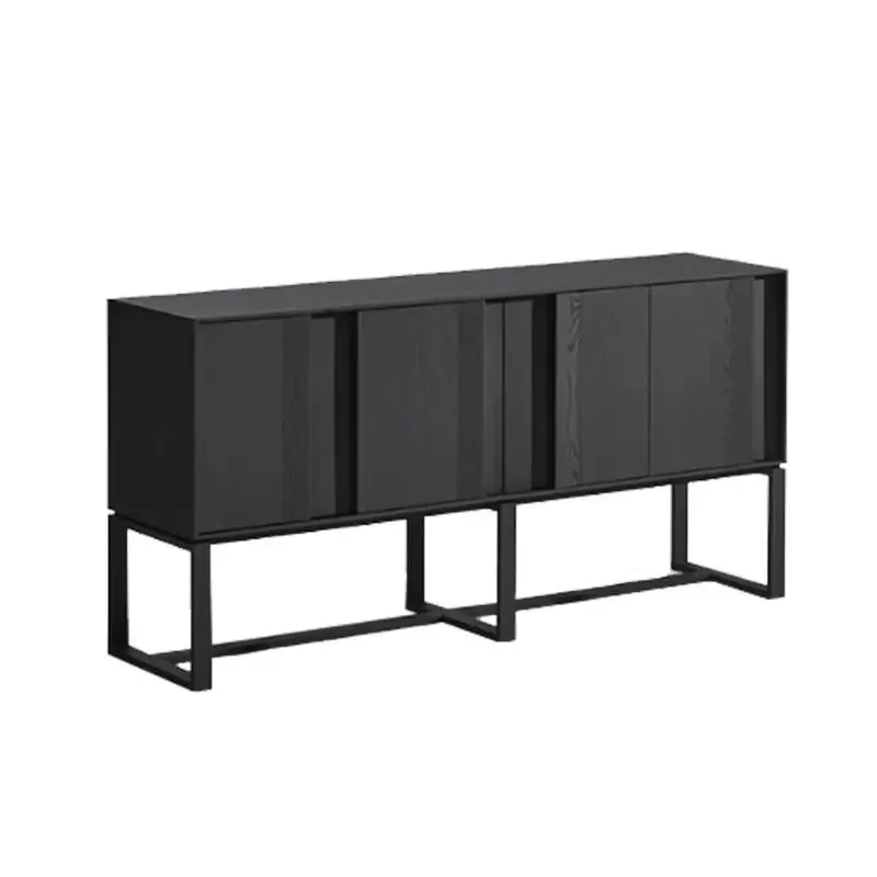 Wabi Sandy Wind Solid Wood Side Cabinet Black Living Room Household Storage Locker Middle Antique Ash Wood Entrance Cabinet
