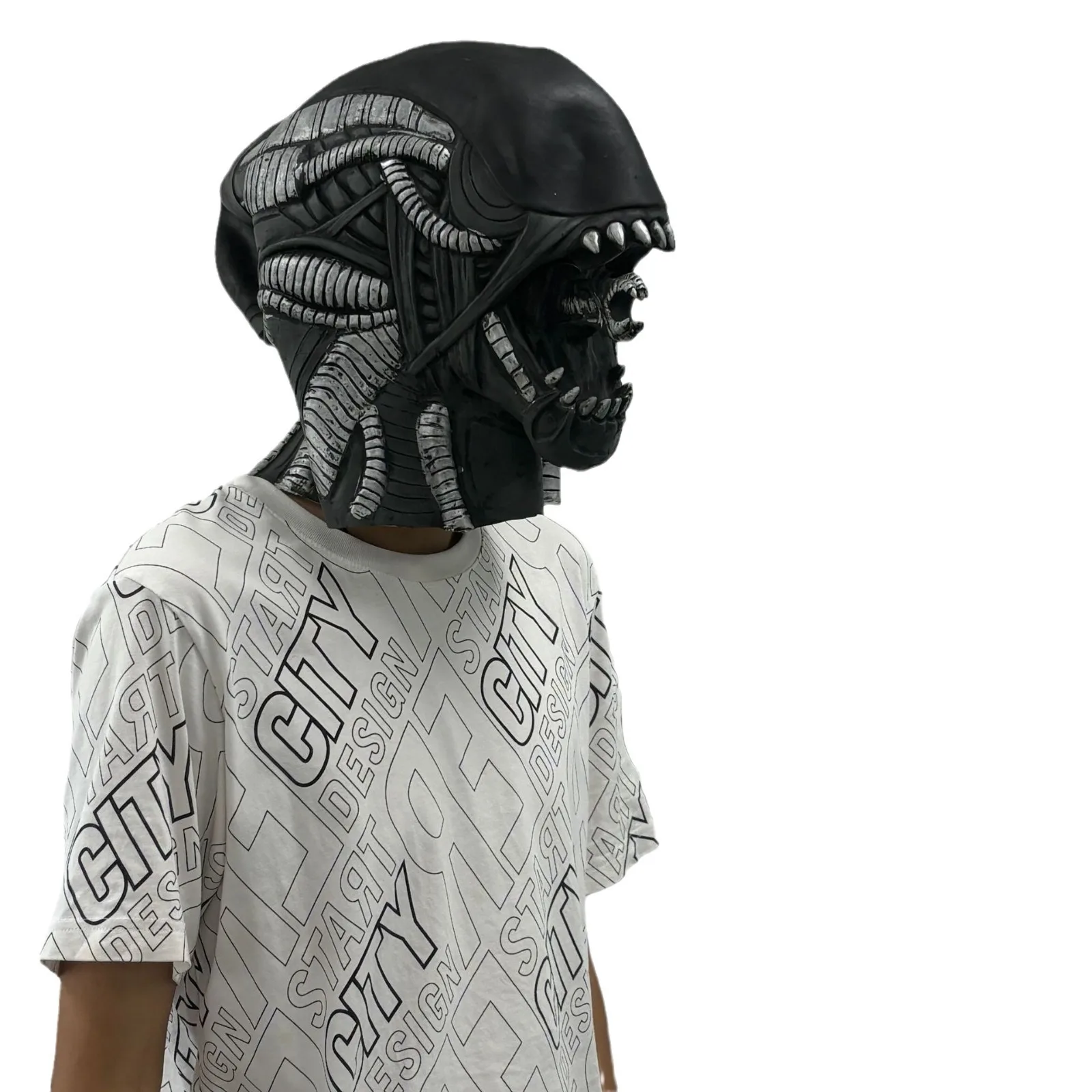 Halloween Outfit Alien/Xenomorph Role Play black mask Cosplay horror monster Costume adult Halloween monster