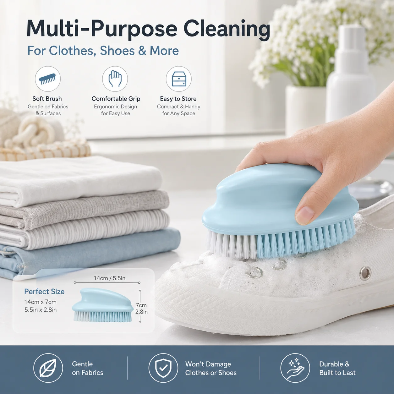 Multi-Purpose Cleaning Brush, Soft Bristle Plastic Scrubber for Laundry, Shoes and Home Cleaning
