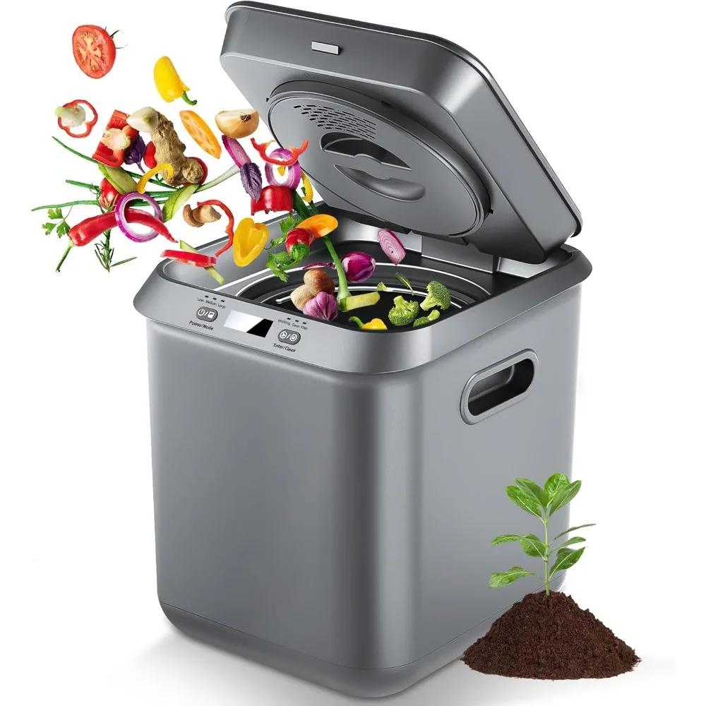 Electric Kitchen Composter for Indoor: 2.5L Large Capacity Odorless Smart Compost Bin with Detachable Carbon Filter