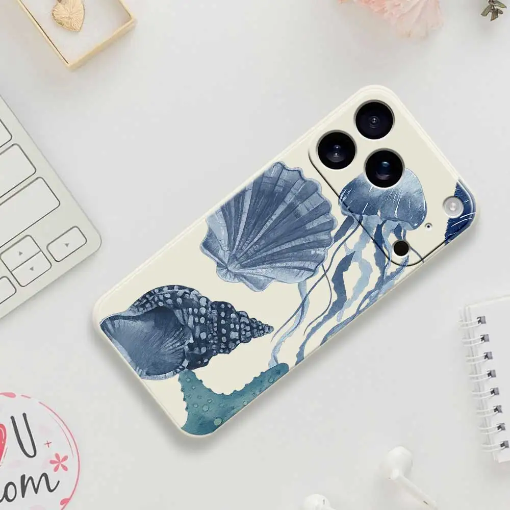 해양 테마 아이폰 케이스 (아이폰 17 프로 맥스, 17 에어, 16, 15, 14 플러스, 13, 12, 11 프로 맥스, XS 맥스, XR, 7, 8 플러스, 16E) 실리콘 소프트 커버