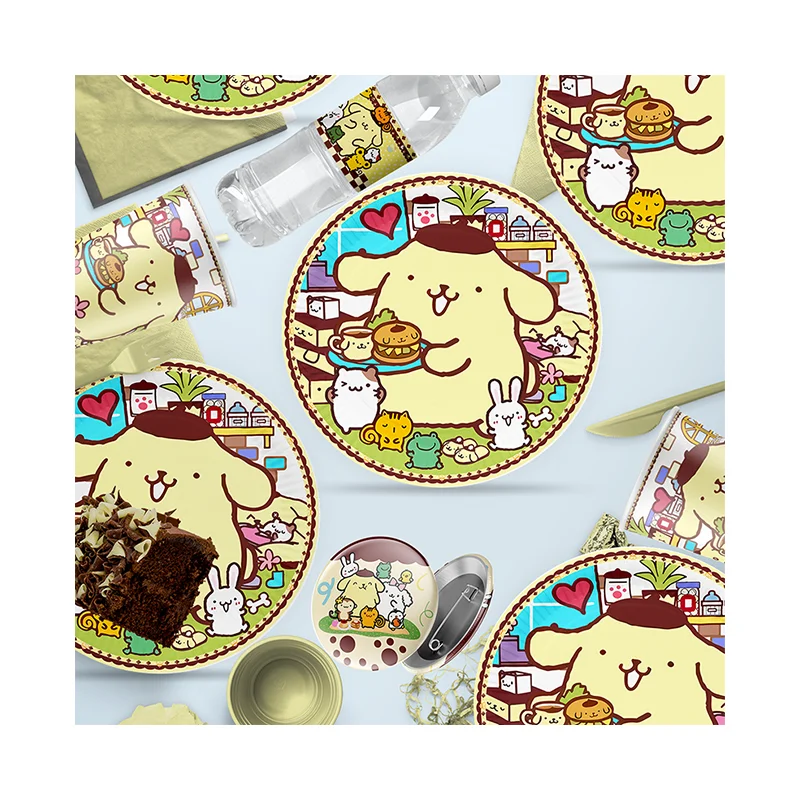 MINISO-pegatina desechable con tema de Pom Purin de dibujos animados, decoraciones para fiesta de cumpleaños, baby shower, productos para niños de vuelta a la escuela