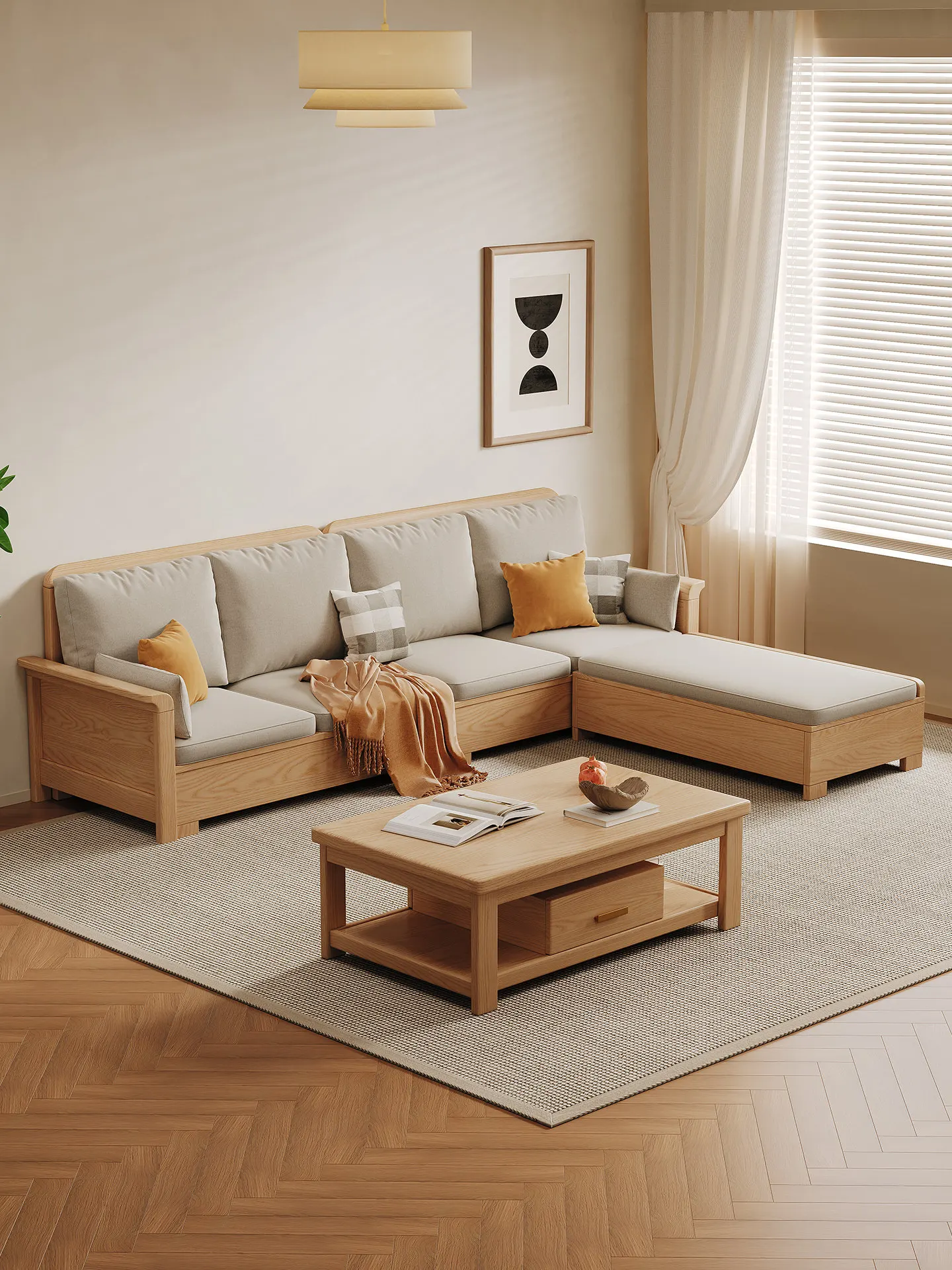 Ash wood all-solid wood sofa simple log wind small apartment household living room storage straight row sofa winter and summer