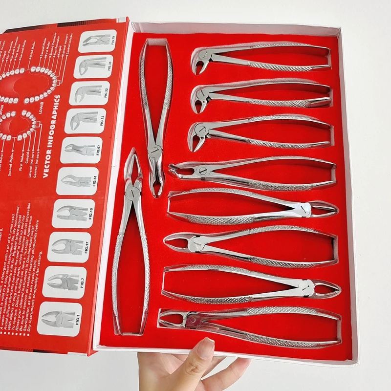 10PCS/set Dental Stainless Steel Adult Extraction Forceps Set Autoclavable Tooth Extraction Orthodontic Forceps Dental Tools