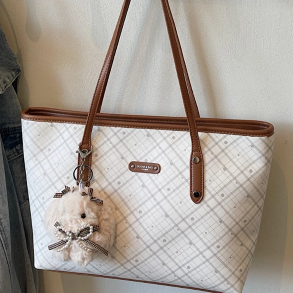 

Новинка 2025 года, летняя женская сумка-тоут в клетку в горошек, женская сумка на одно плечо в иностранном стиле, большая вместительная сумка-тоут высокого качества Ins