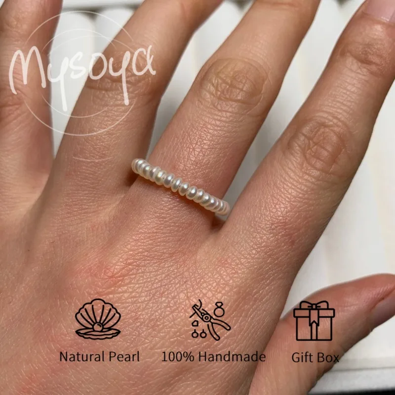 

MYSOYA White Freshwater Pearl Ring 2-3mm With Gift Box For Her/Him Birthday/Wedding/Christmas/New Year/Anniversary Gift