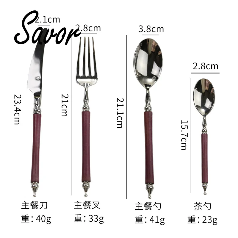 Huanghuali Wooden Handle Mirror 304 Stainless Steel Head Chopsticks Spoon Single Product Set Cutlery Hotel Western Tableware