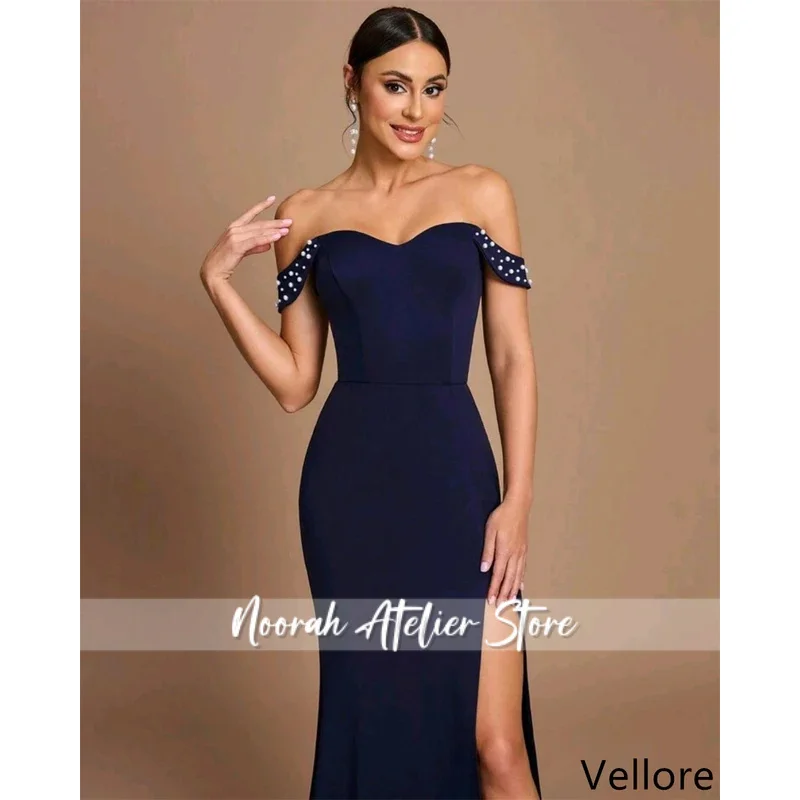 Customized navy blue Jersey Evening Dress Exquisite Strapless Sleeveless Homecoming Dress Classic Zipper Back Party Dress