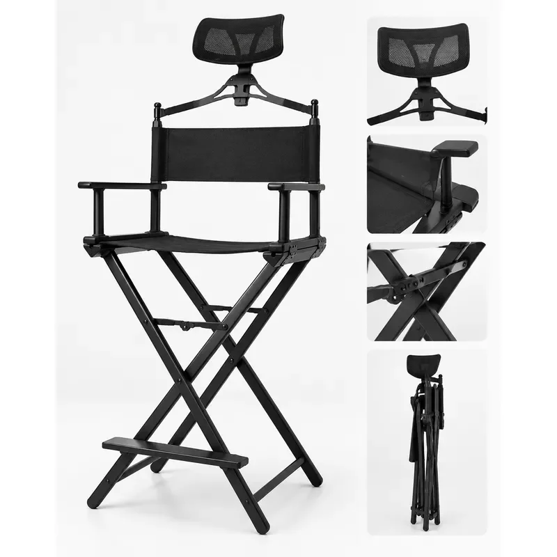 Portable Aluminum Folding Director Chair High Back Makeup Vanity Seat Lightweight Household Casual Camping Stool