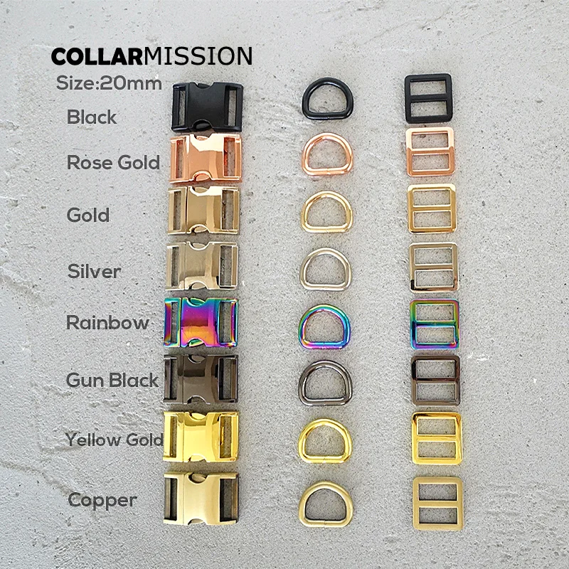 100set/lot(metal buckle+Tri-Glid+D ring)for garment luggage backpack cat dog collar DIY accessory 8 Colours 15mm to 30mm 5 sizes