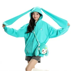 Hatsune Miku cute creative long ear hooded sweatshirt jacket holiday gift cartoon anime movie character casual loose cardigan