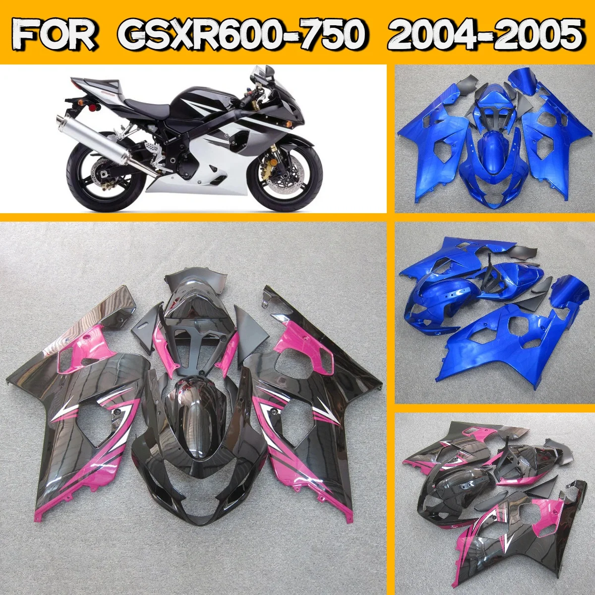 Fairing Set 2004 2005 GSXR600 GSXR750 ABS Plastic Pink Black Blue Motorcycle Fairings Perfect Fit for 04 05 Suzuki GSXR 600 750