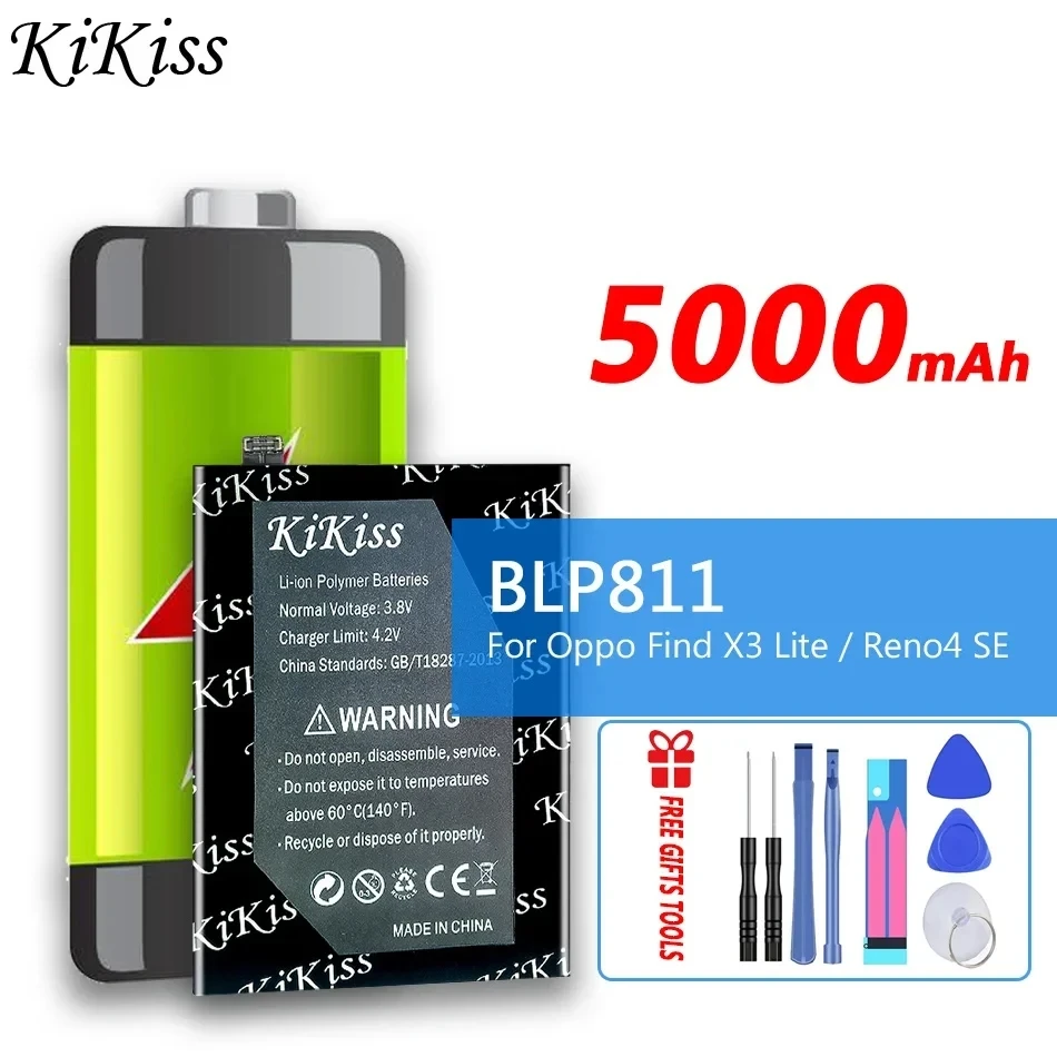 

5000mAh KiKiss Powerful Battery BLP811 For Oppo Find X3 Lite x3lite CPH2145/Reno 4 SE 5 5G PEAT00 PEAM00 PEGM00 PEGT00 reno4 se