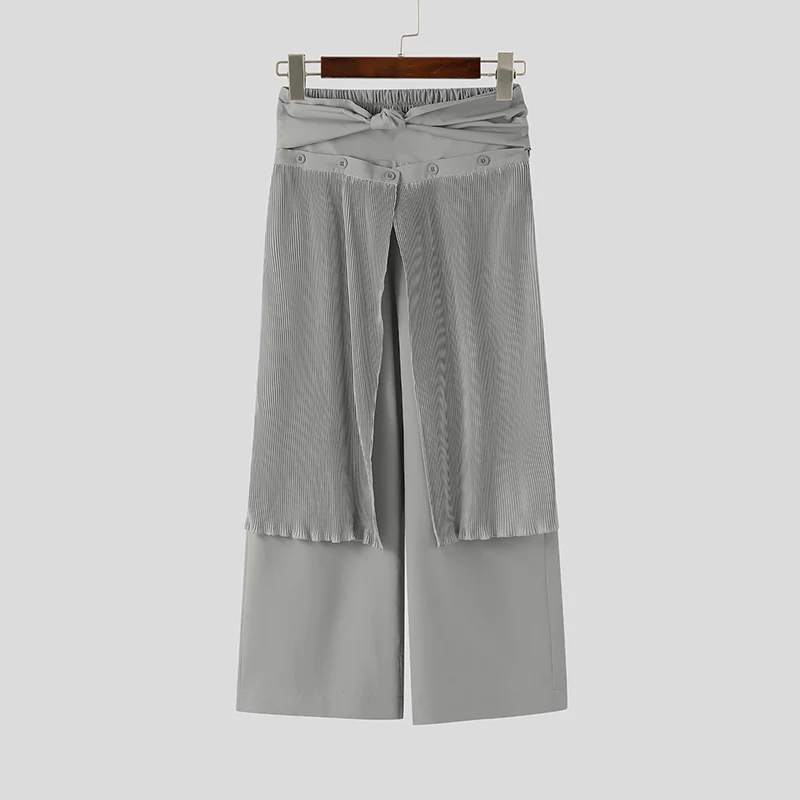 

2026 мужские брюки нестандартной формы в стиле пэчворк, плиссированные уличные брюки с широкими штанинами, мужские джоггеры, свободные модные повседневные мужские длинные брюки INCERUN