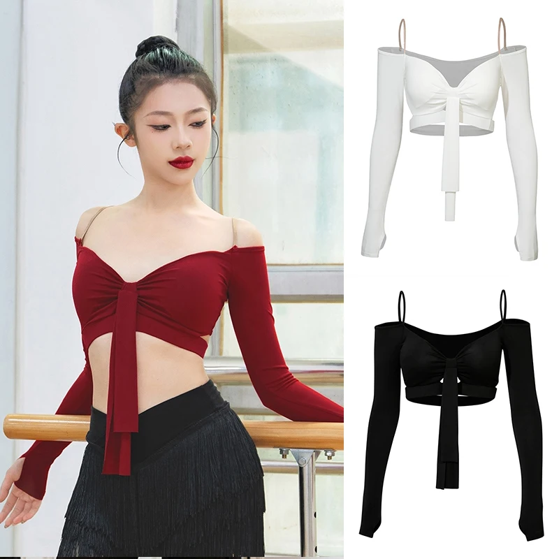 

2025 New Latin Dance Tops Women's Sala Rumba Training Costume Adult Samba Dance Wear Cha Cha Stage Performance Dancewear XH1843