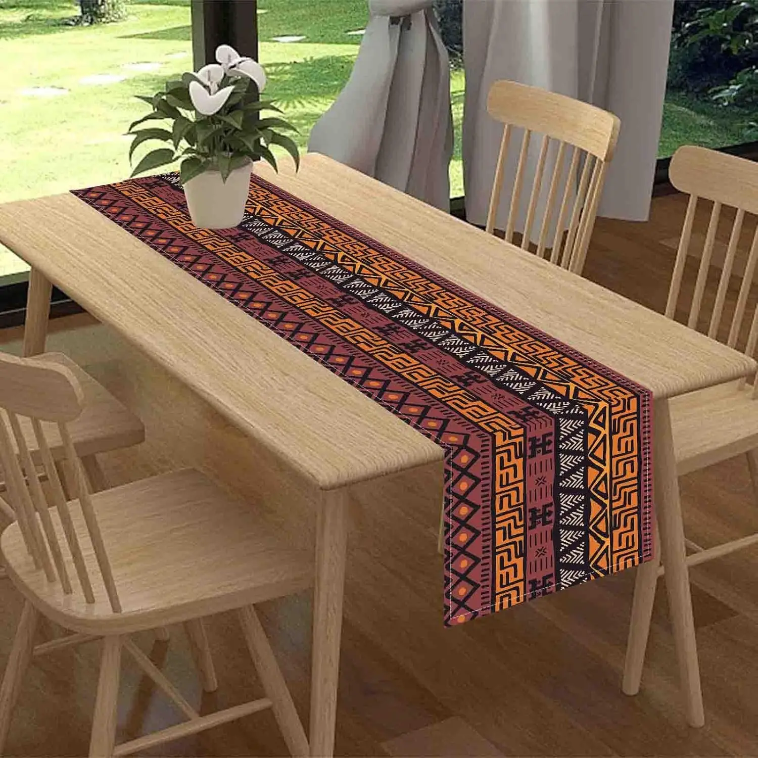 African Ethnic Tribal Linen Table Runner Dresser Scarf Table Decor Farmhouse Kitchen Dining Table Runner Holiday Party Decor