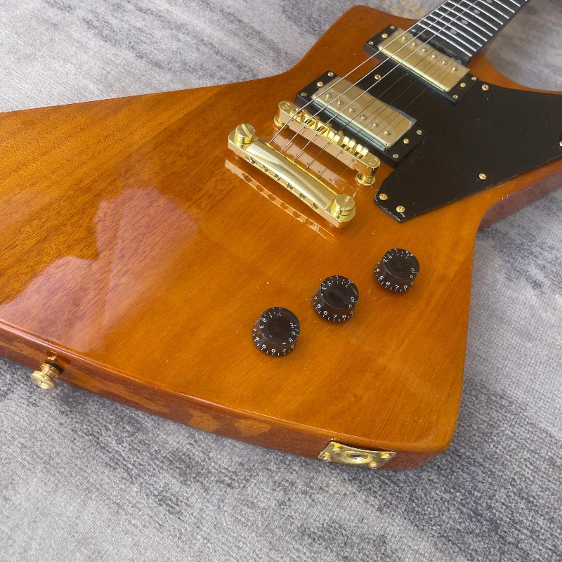 Gloss Natural Orange E Shape Solid Electric Guitar Mahogany Body Black Pickguard Gold Hardware Free Shipping