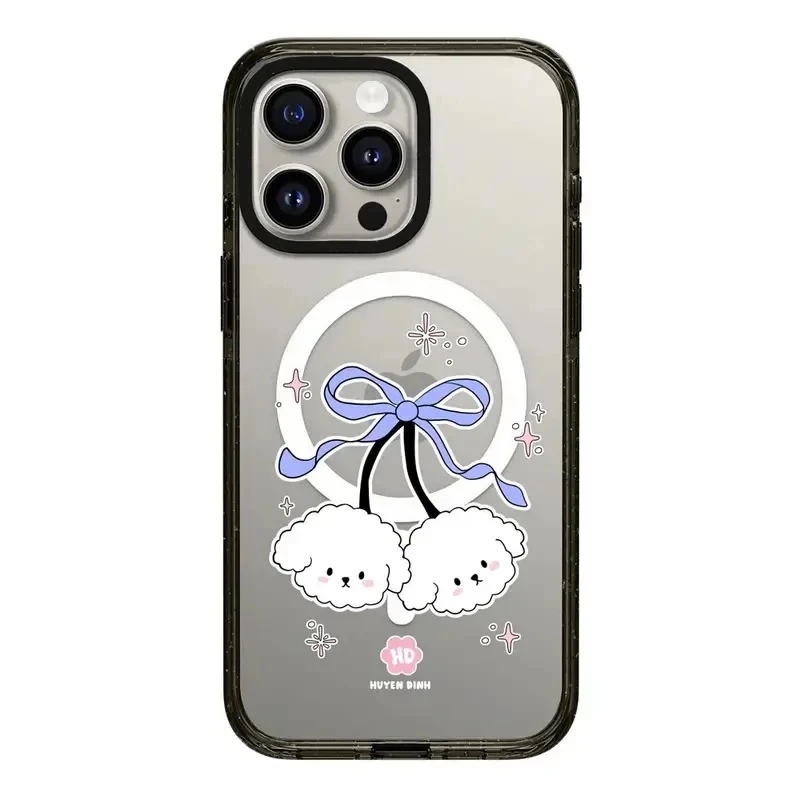 

Cute White Dog Acrylic Black Border Magnetic Phone Case Cover for IPhone 11 12 13 14 15 Pro Max Case