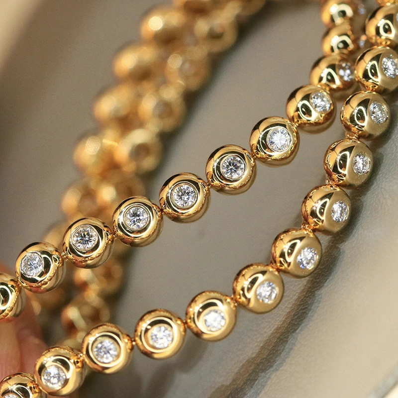 Aazuo 18K Solid Yellow Gold Real Diamond 1.36ct Fairy Round Whole body Bracelet For Woman Upscale Trendy Engagement Party Au750 view 3