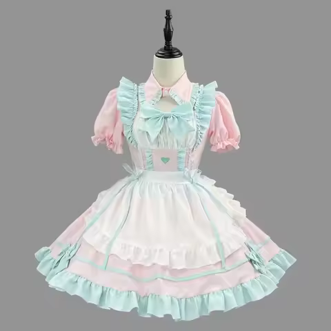 New S-5XL Sweet Cute Lolita Maid Dress Cosplay Costume Pink Blue Girl Woman Maid Dress Party Coffee Shop Costumes Anime Clothes