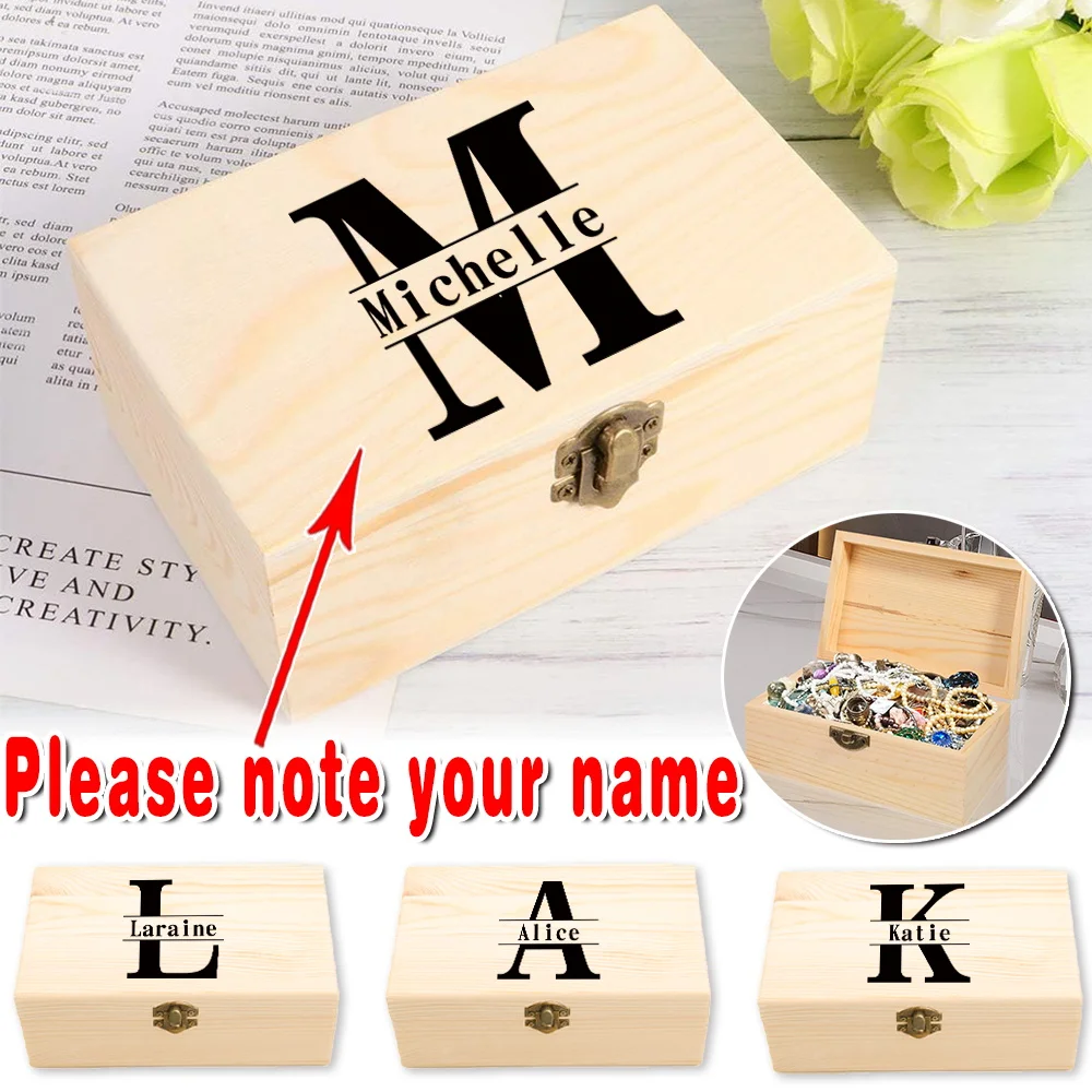 Customized Name Wooden Treasure Chest Jewelry Organizer Keepsake Storage Box Durable Travel Decoration Craft Display Case DIY