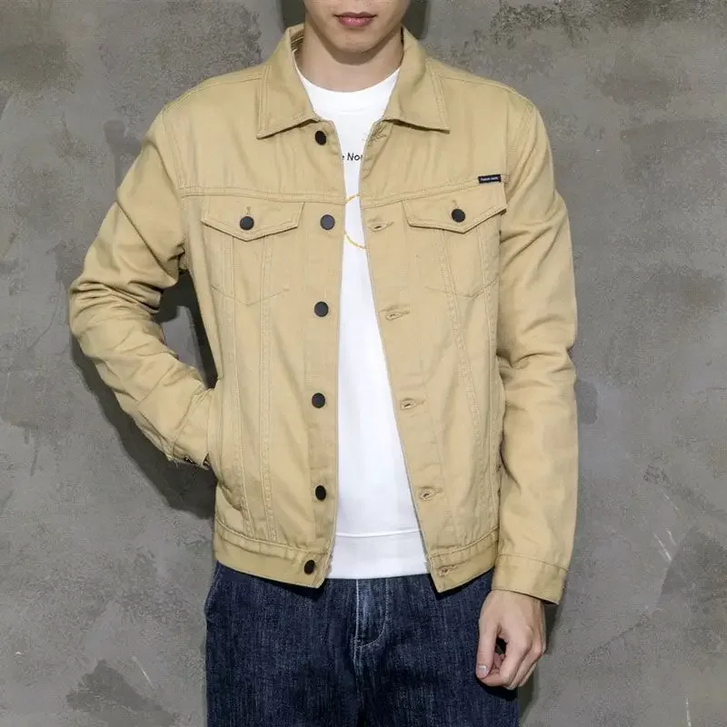 

Осеннее ковбойское пальто с лацканами для мужчин, модная модная винтажная верхняя одежда, фирменная стираная оригинальная повседневная куртка Y2k, размер L, рок, джинсовые куртки для мужчин