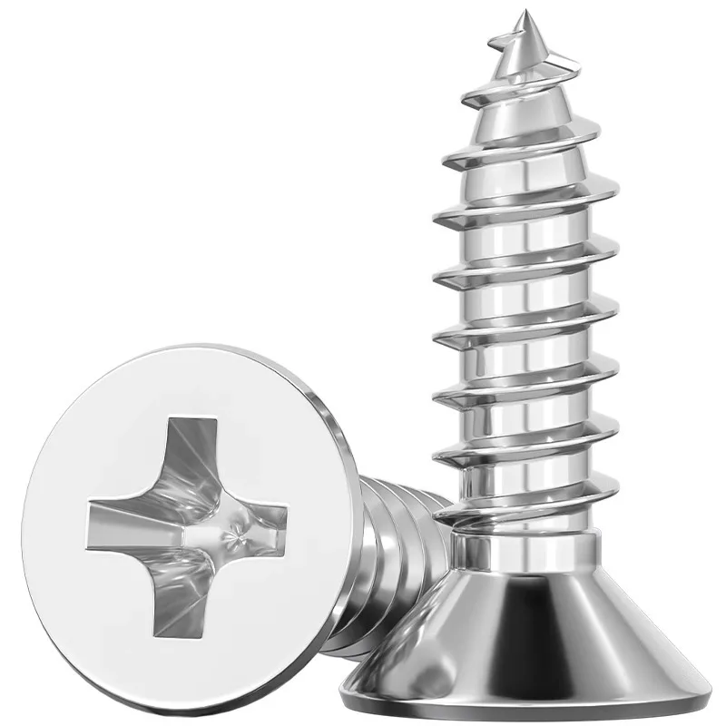 304 stainless steel cross recessed countersunk head self-tapping screws, flat head, sharp tail, extended type M3 M4 M6 M8