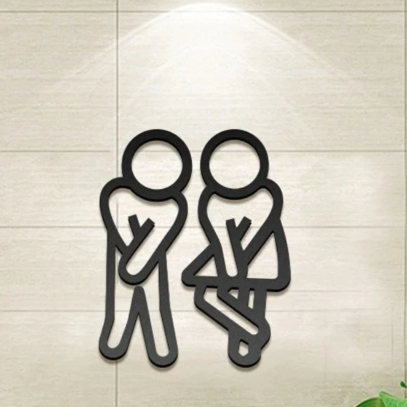 Funny Bathroom Signs for Men Women Creative 2D Flat Restroom Door Decor Restaurant Hotel Cafe Toilet Signage Wall Sticker Decor