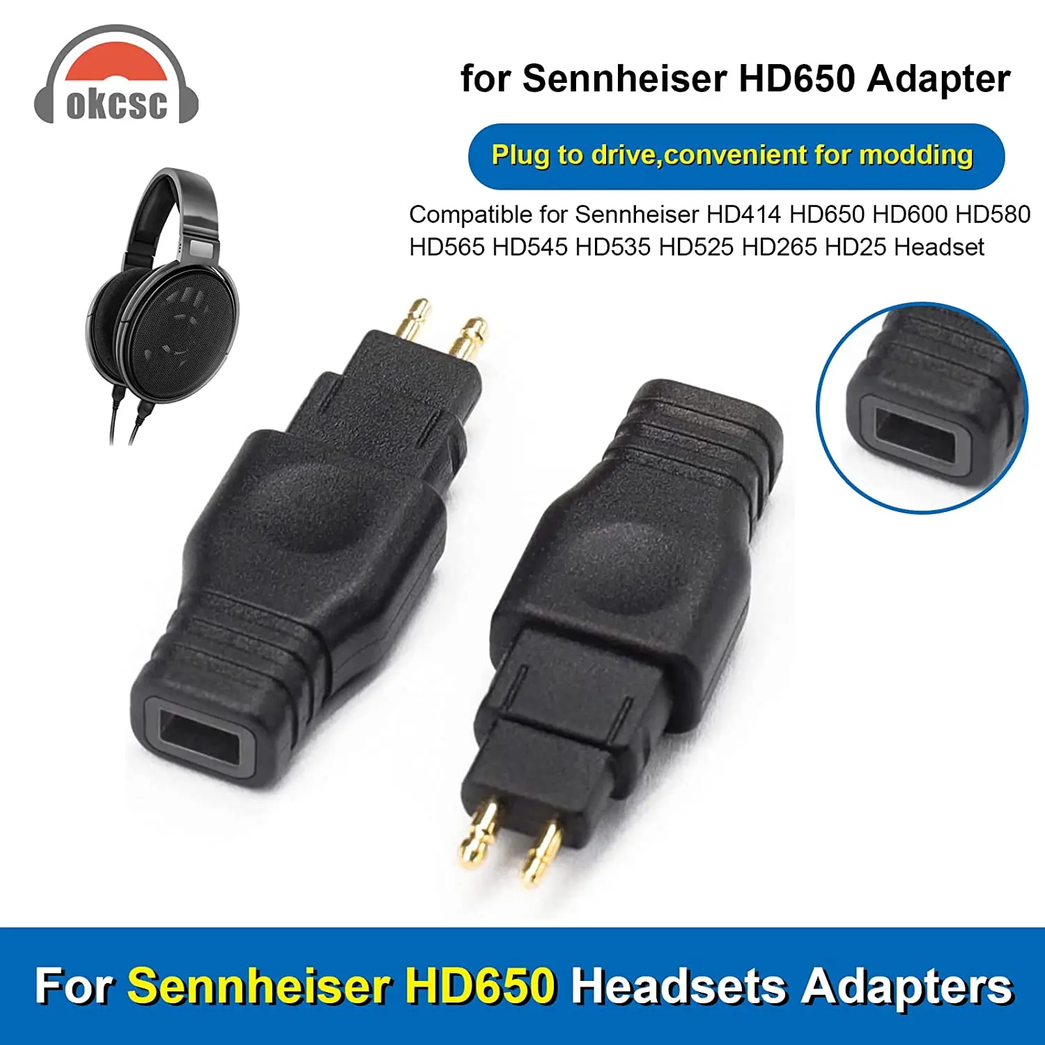 OKCSC MMCX 0.78/0.75 2Pin Cable Adapter for Sennheiser HD414 HD650 HD600 HD580 HD565 HD545 HD535 HD265 HD25 Earphones Connector