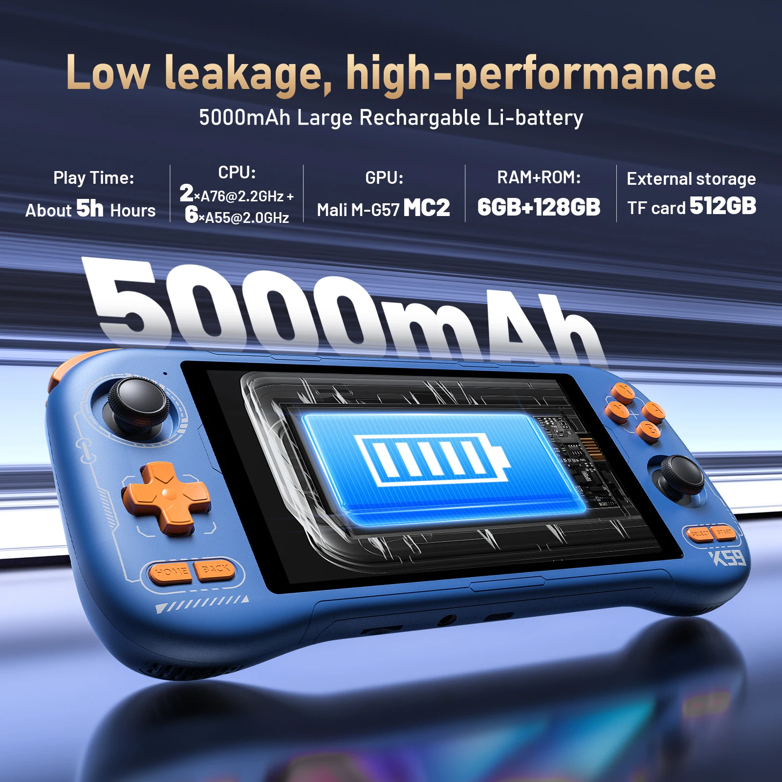 K59 Pro Android 14 Handheld Game Console 5.5 Inch Touch Screen 5000mAh With Cooling Fan Portable Video Player Multi‑Format Game view 2