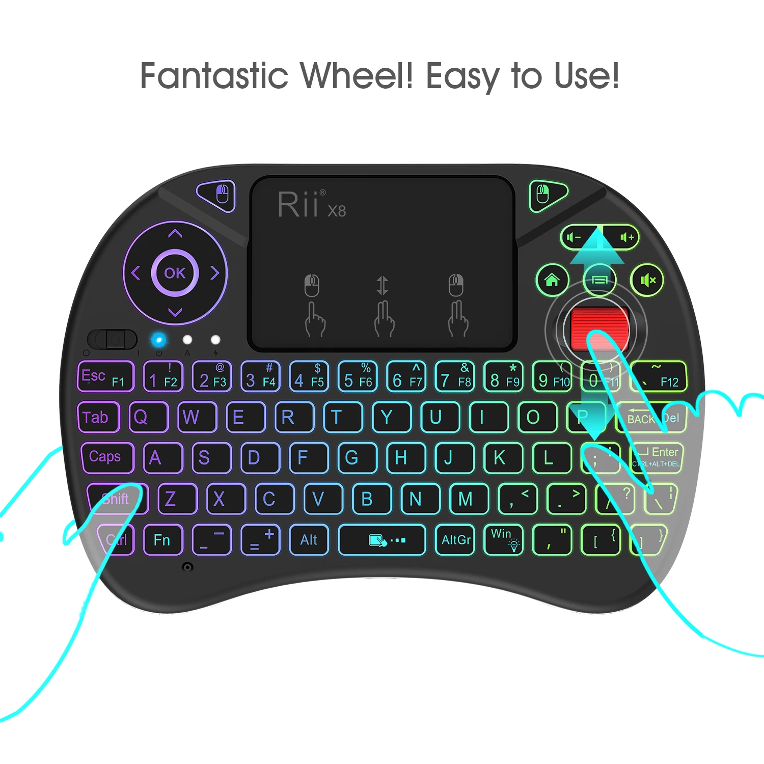 Rii Mini Wireless Keyboard Backlit With 2.4G Air Mouse Remote Touchpad For Android TV Box PC