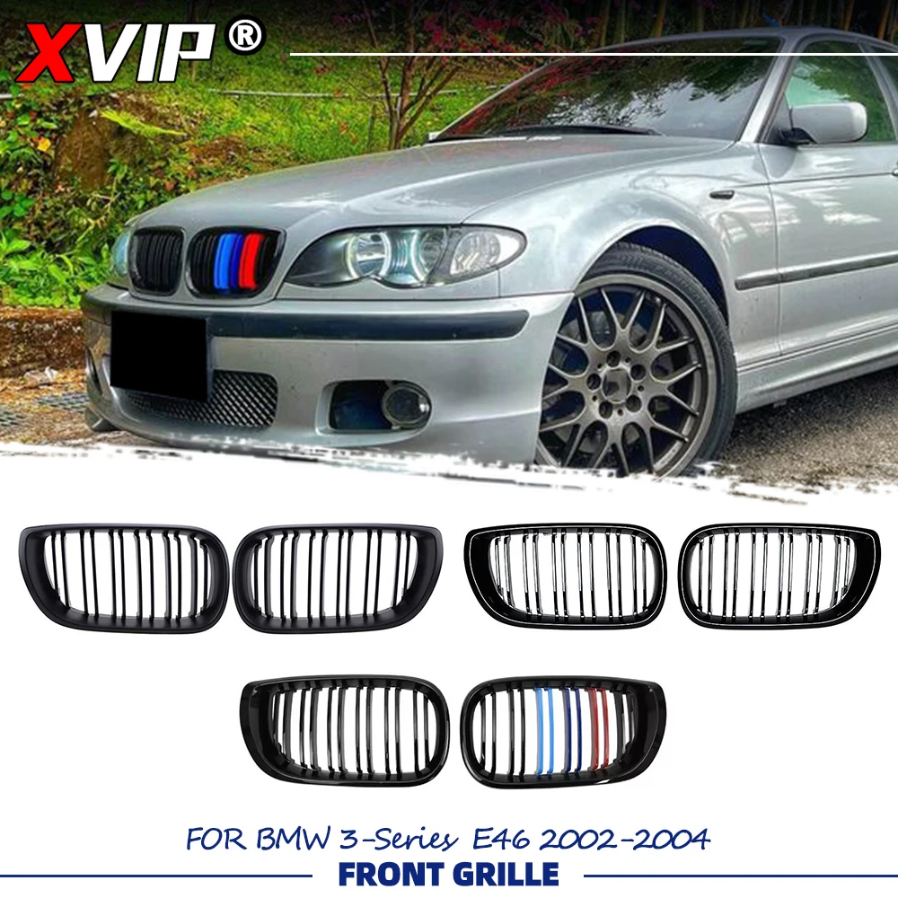 

XVIP Double Line Style Front Bumper Racing Grille Glossy Black For BMW 3-Series E46 2002-2004 4-Door Upper Racing Grills