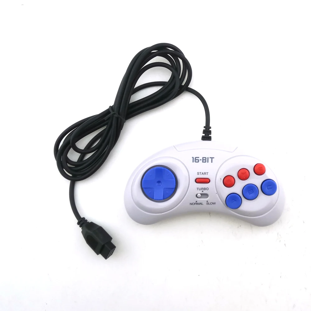 16 bit klasik kablolu oyun denetleyicisi için SEGA Genesis 6 düğme Gamepad için SEGA Mega sürücü modu hızlı yavaş beyaz