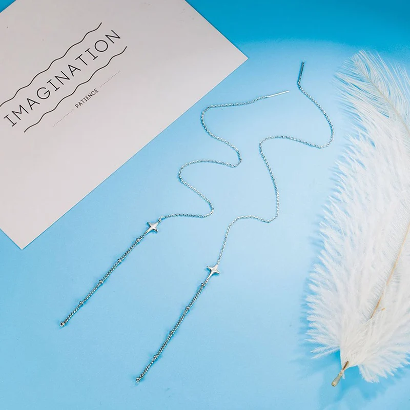Women\'s Fashion Elegant Long Tassel Drop Earrings Cute Stars Thin Chain Piercing Earring Line Accessories Dangle Earring Jewelry