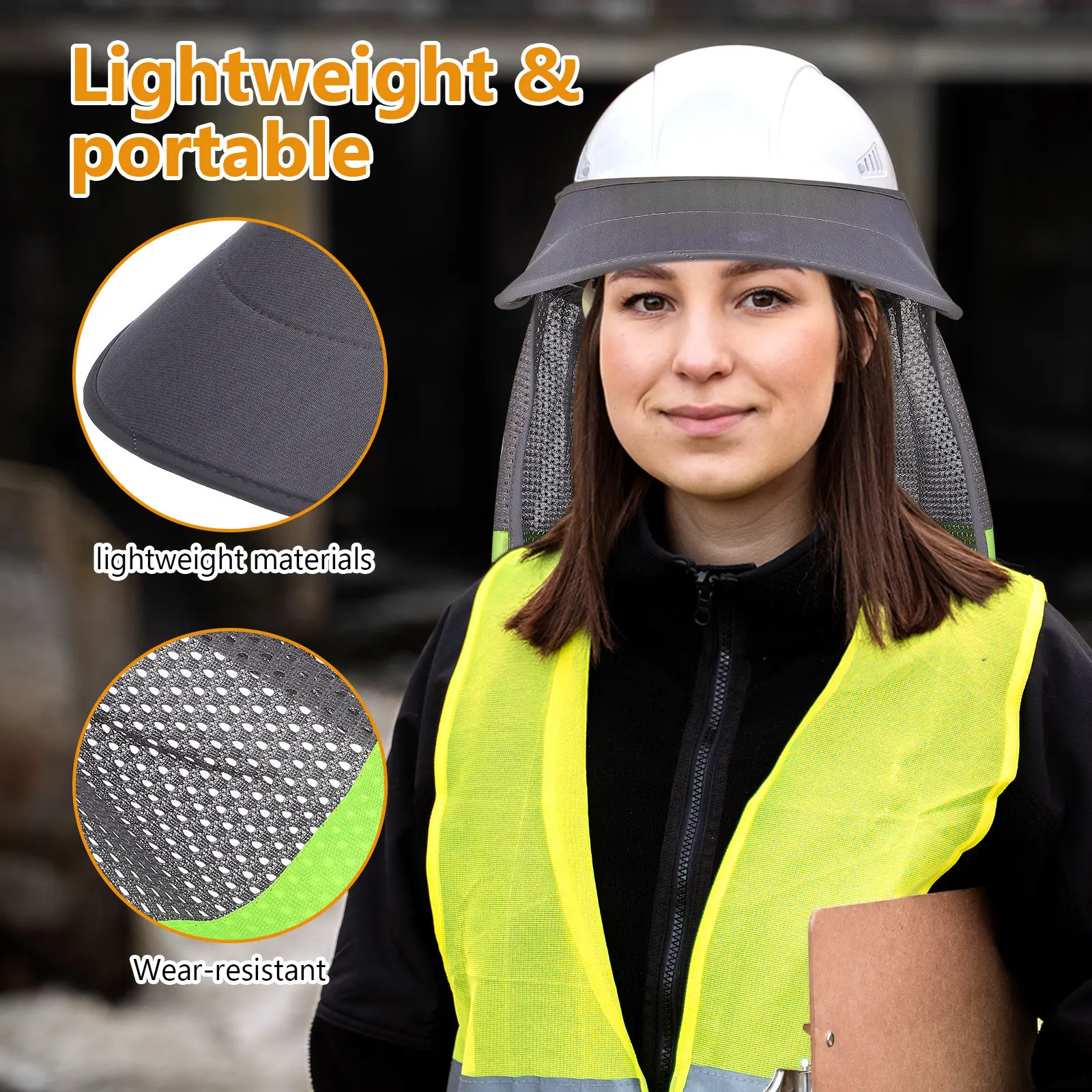 Safety Sun Shade Full Brim Breathable Mesh Neck Shield Hard Hat Sun Protection Visor for Construction Outdoor Labor