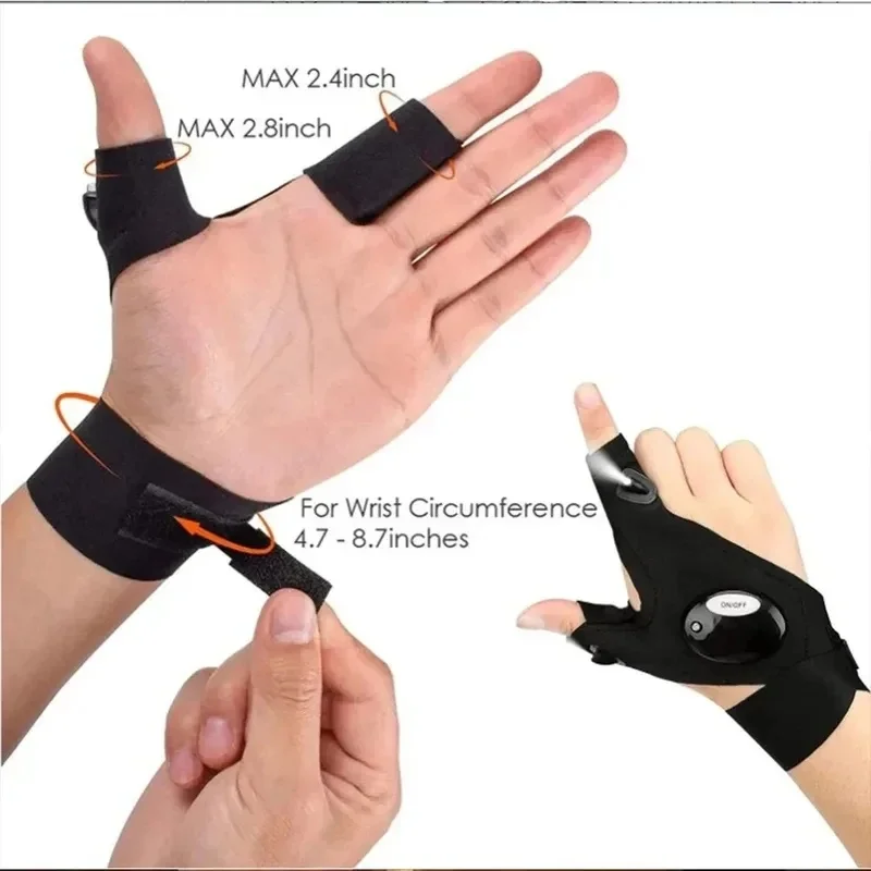 1-6pcs Outdoor LED Fingerless Gloves Light Up Mittens For Fishing Cycling Night Working Sports Equipment Accessories