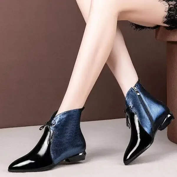 winter Ankle Boots Women Winter Single Shoes Plus Velvet Low-heeled PU Leather Pointed Thick Fashion Woman Boots