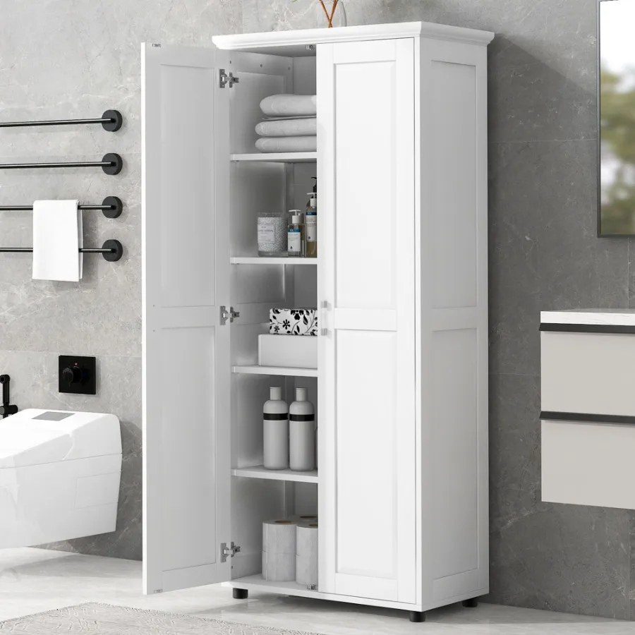 

Storage Cabinet with Two Doors for Bathroom Office Adjustable Shelf MDF Board White
