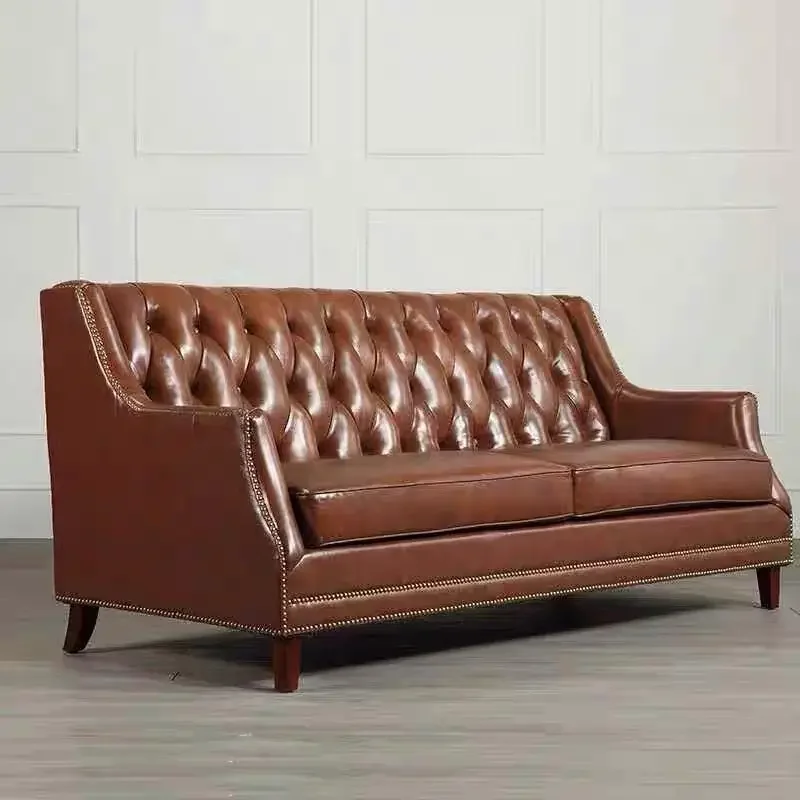 

American retro leather living room small apartment three people winery meeting