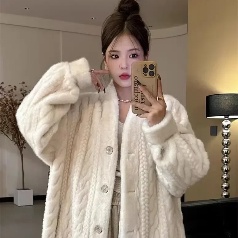 2025 أكمام مريحة أمي Y2k معطف جاكيتات النساء فو الفراء معطف سترة المخملية الخريف الشتاء الدافئة سترة معاطف جيوب سميكة