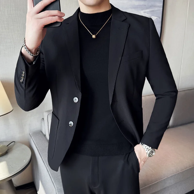 New High-texture Men's Double-breasted Suit Top, Slim-fitting Korean Version Of White Clothes Men's Suit Single West