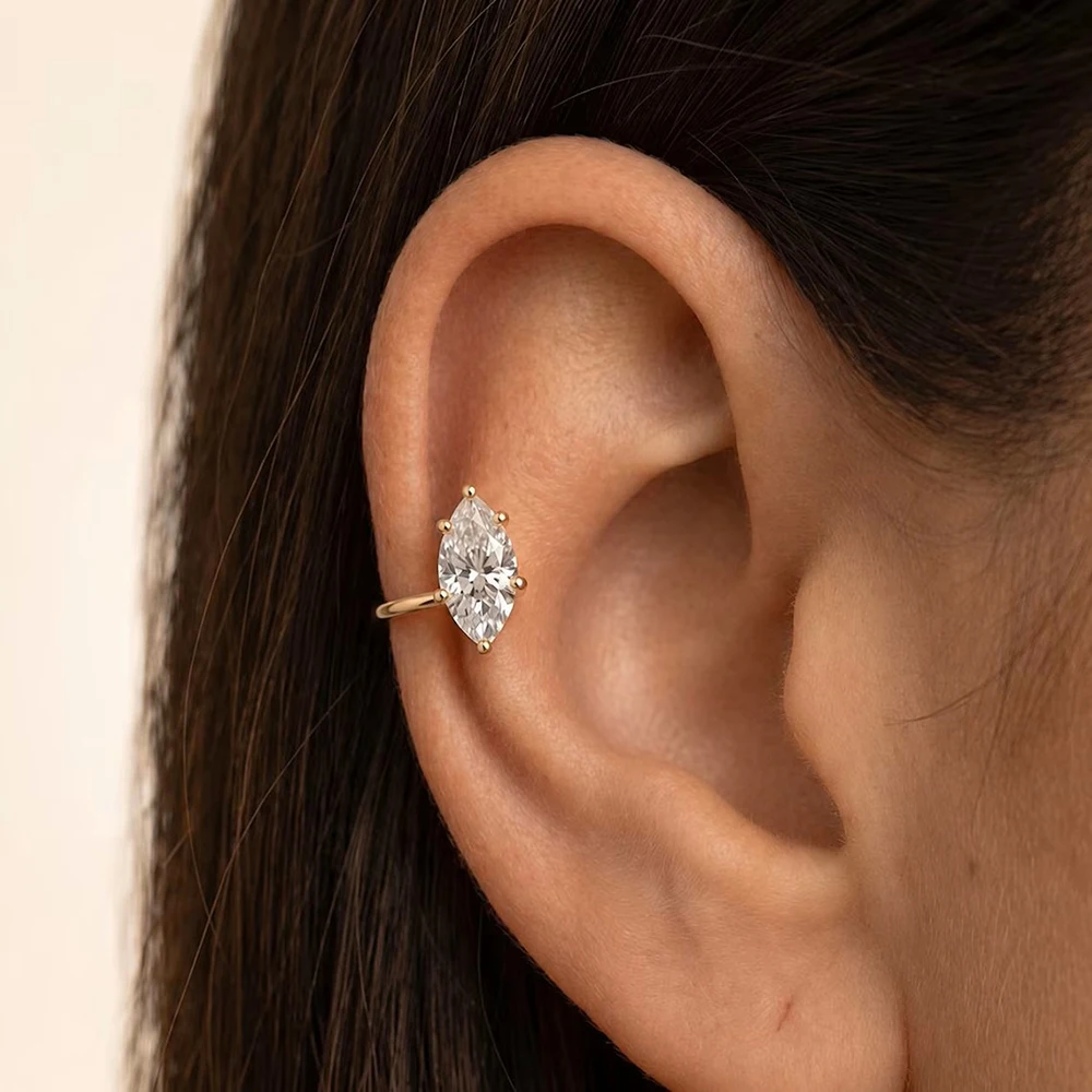 1Carat Marquise Cut Solitaire Moissanite Open Ear Cuff for Women S925 Silver No Piercing Lab Diamond Earrings with Certificate
