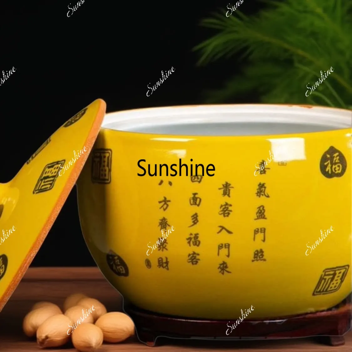 Ceramic rice tank with lid storage tank household rice bucket cornucopia ornament