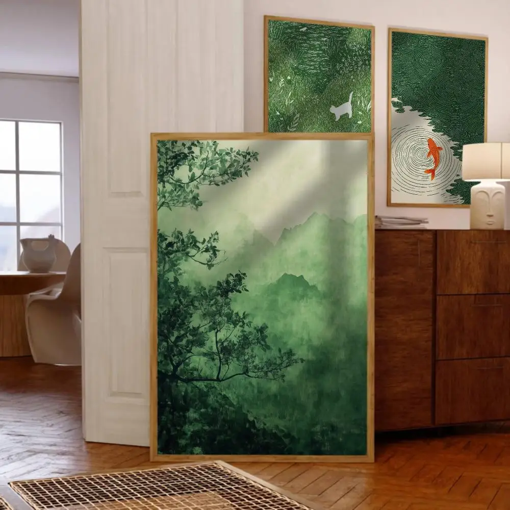 Retro Japanese Forest & Koi Fish Zen  Poster Music Album Cover For Room Canvas Painting Print Art Home Wall Decor Picture Gift