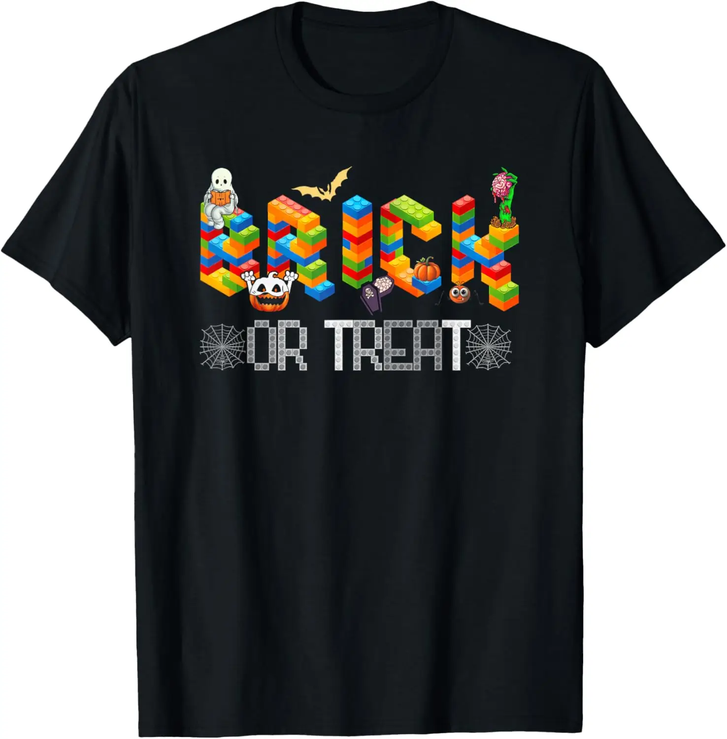 Block Building Halloween Brick Or Treat Kids Master Builder T-Shirt