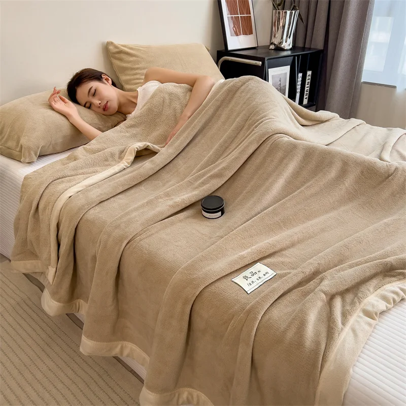 Solid Color Soft Woolen Blanket for Bedding and Sofa, Warm Lamb Velvet Flannel Cover Blanket for Office Air Conditioning and Nap