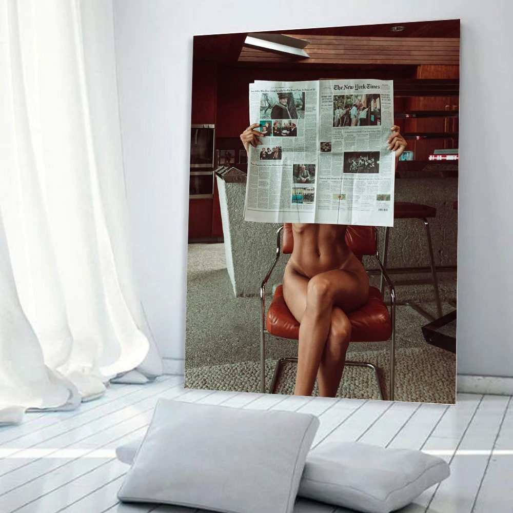 หนังสือพิมพ์ผู้หญิงเซ็กซี่ศิลปะบนผนังผ้าใบตกแต่งห้องนั่งเล่นใหม่ York ครั้งโปสเตอร์ Naked Girl สำนักงานภาพวาดพิมพ์บ้านภาพ