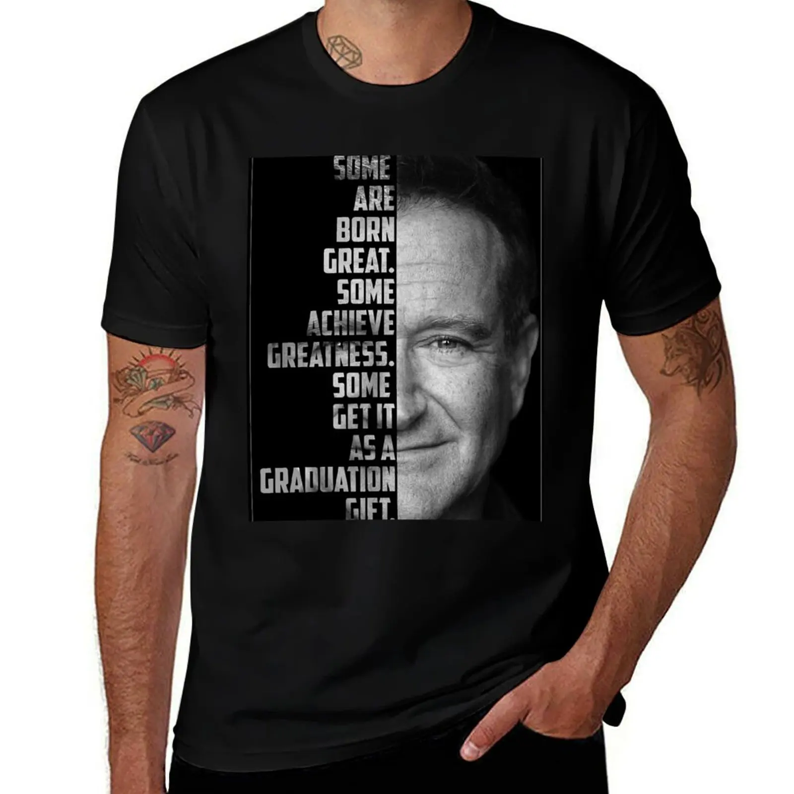 Robin Williams Text Portrait T-Shirt Anti-Perspiration Workout Top T-Shirt